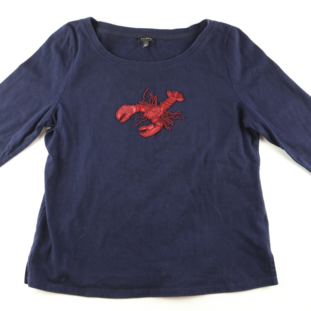 Talbots sequin and beaded lobster 3/4 sleeve shirt